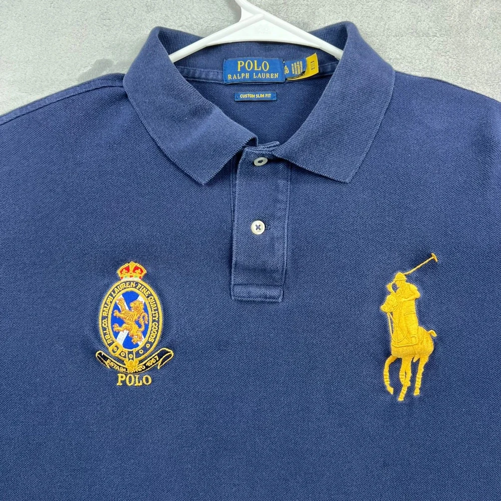 Polo Ralph Lauren Polo Shirt Mens XL Navy Big Pony Crest Custom Slim Fit
